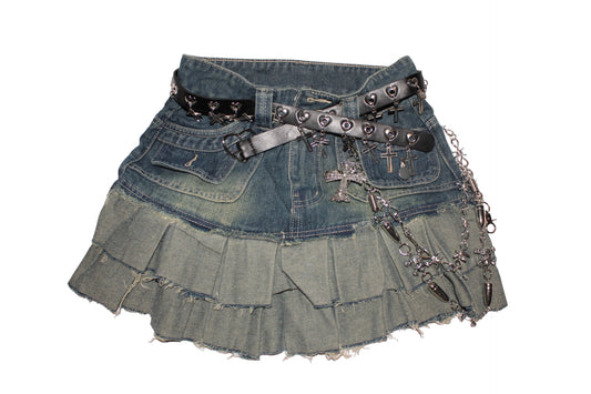 Cross Denim Mini Skirt